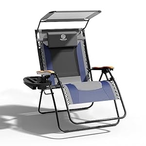doubob Zero Gravity Chair Camping Recliner Folding Outdoor Patio Lawn Adjustable Lounge Chair with Canopy Shade, Headrest, Side Drink Tray Dark Blue