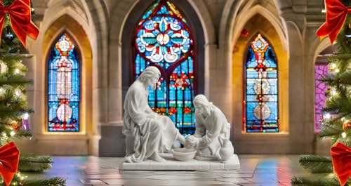 Estatua de Jesús Lavando los Pies de Resina Blanco Mármol miniatura 3