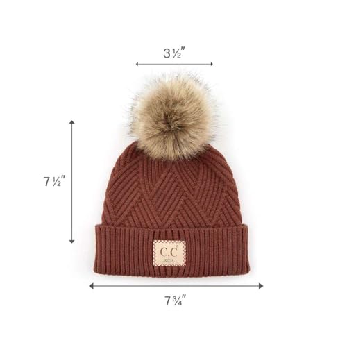 C.C Kids' Suede Patch Snuggly Soft Warm Knit Pom Cuff Beanie4