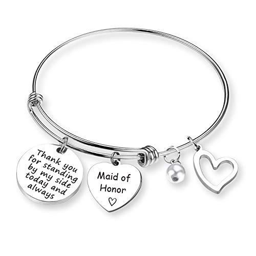 ZNTINA Maid of Honor Gift Bracelet Thank You For Standing by my side Bridesmaid Bracelet Jewelry Wedding Gift for Bridesmaid Matron of Honor Jewelry (BR- Maid of Honor)