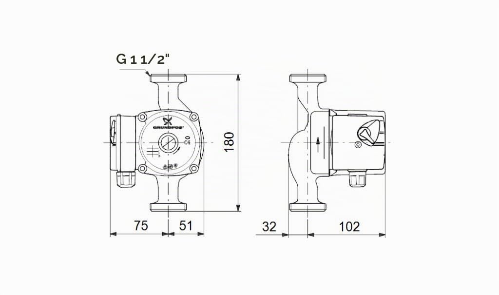 Grundfos up-n - Pompa ups25-60n 1 x 230 V 1.1/2" 180 mm