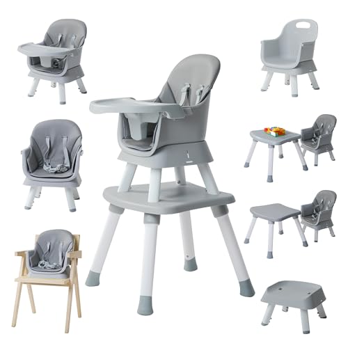 Image of 8 in 1 High Chairs for Babies and Toddlers,Convertible High Chair for Baby, Multi-Functional Children's High Chair with New Safety Design and Certifications,Chair Set with Removable Tray(Grey)