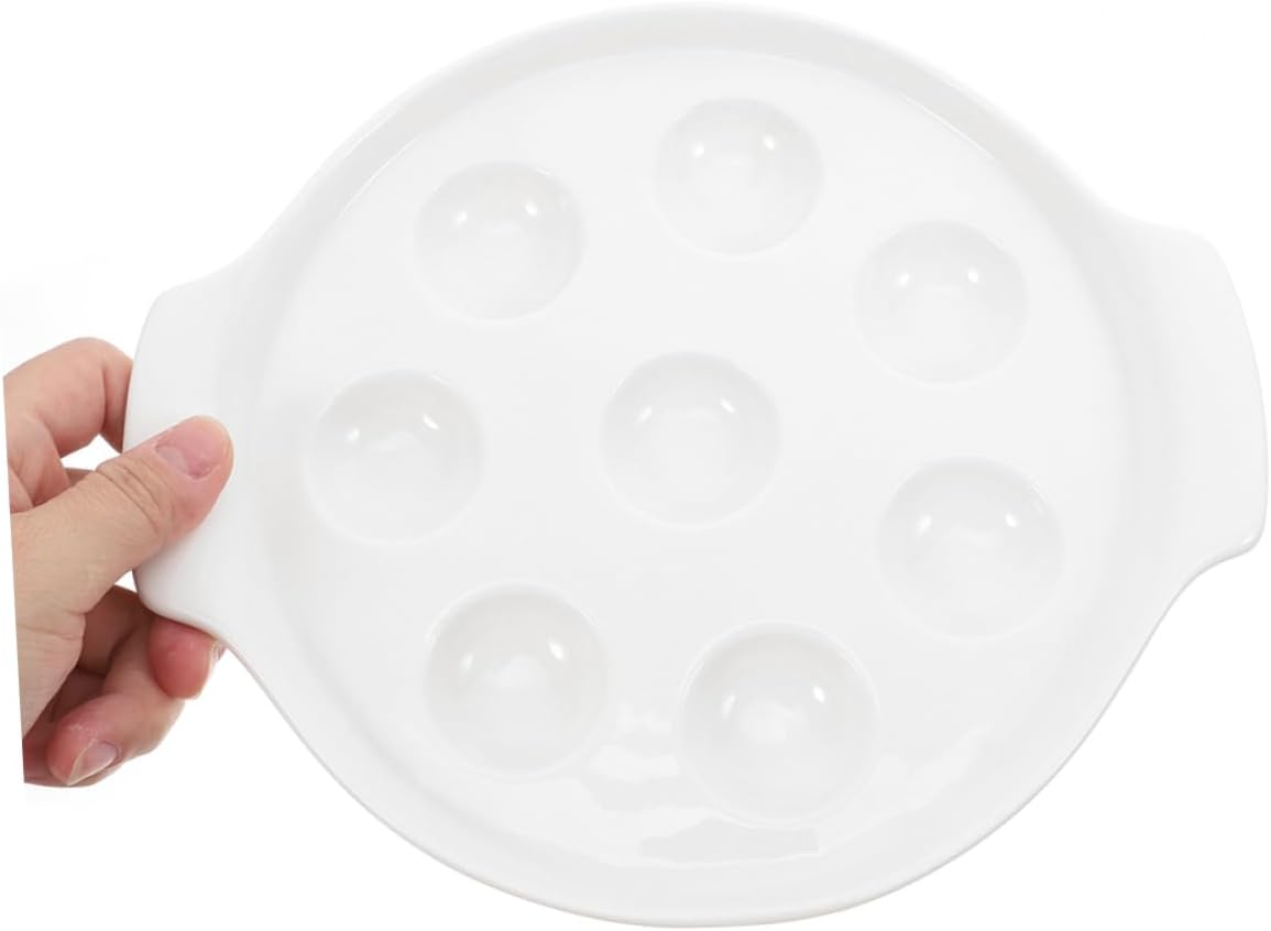 2pcs Escargot Baking Dish White Ceramic Snail Plates with Handles for Family Dinners Footed Porcelain Escargot Serving Dish