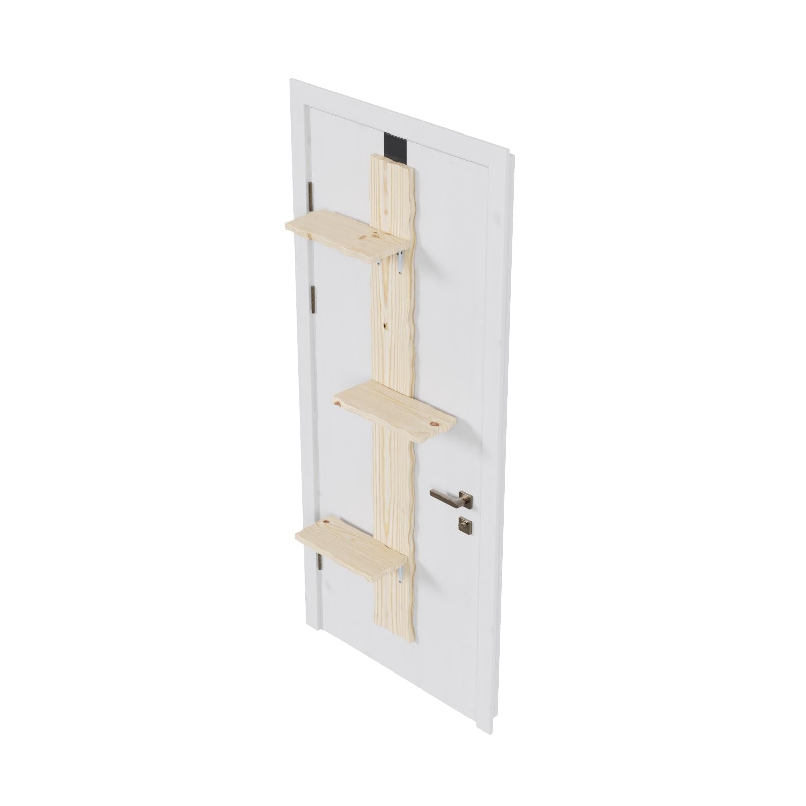 QLS Escalera para Gatos 180 cm, 3 peldaños, Pino sin Tratar | Estructura de 2 piezas con kit completo y 2 soportes para montar dentro o fuera de la puerta