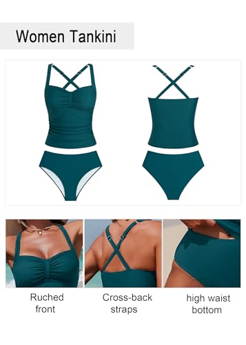 Image of ZAFUL Womens Tankini Swimsuits V Neck Push Up Swim Top with Cheeky Shorts | ColorBlock Tummy Control High Waisted Bathing Suits Swim Bottom for Women Summer Party 2026