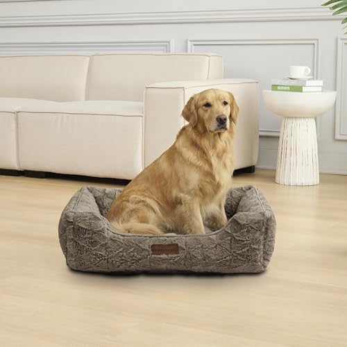 Image of Modern Threads Ultra Soft Plush Pet Bed for Medium to Large Dogs with Elegant Texture and Stylish Design, Removable Washable Cover, Brown, (34 inch L x 25 inch W x 9 inch Th)