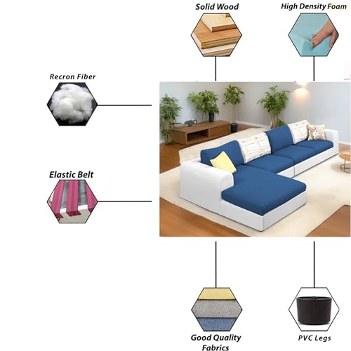 Image of Koza LHS 6 Seater L Shape Sofa Set for Living Room (Blue Grey Fabric) Premium Fabric Sofa