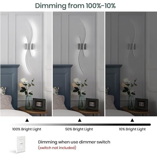 Image of CANEOE Modern Wall Sconce Set of, 5CCT Dimmable Indoor Led Wall Sconce Lighting Set of 2, 31.5 Inch Wall Light Fixtures, Chrome Led Wall Lamps for Living Room Bedroom Bathroom Hallway