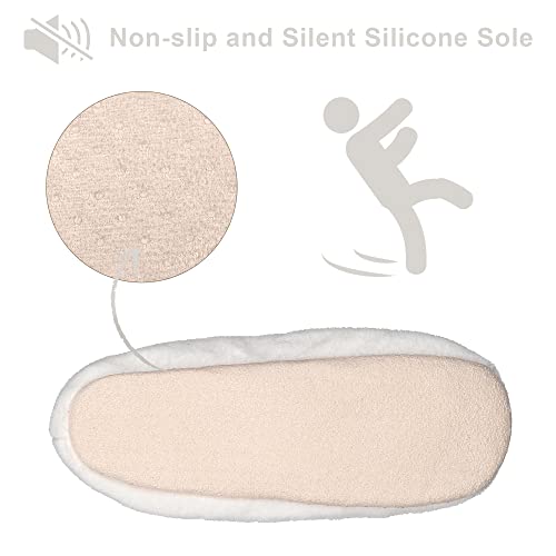 ZYZX Womens Wedding Slipper Socks/Fuzzy White Sequin Bling Metallic Shine Sofe Sole House Slippers/Non Slip Bride Gifts Socks with Grippers3