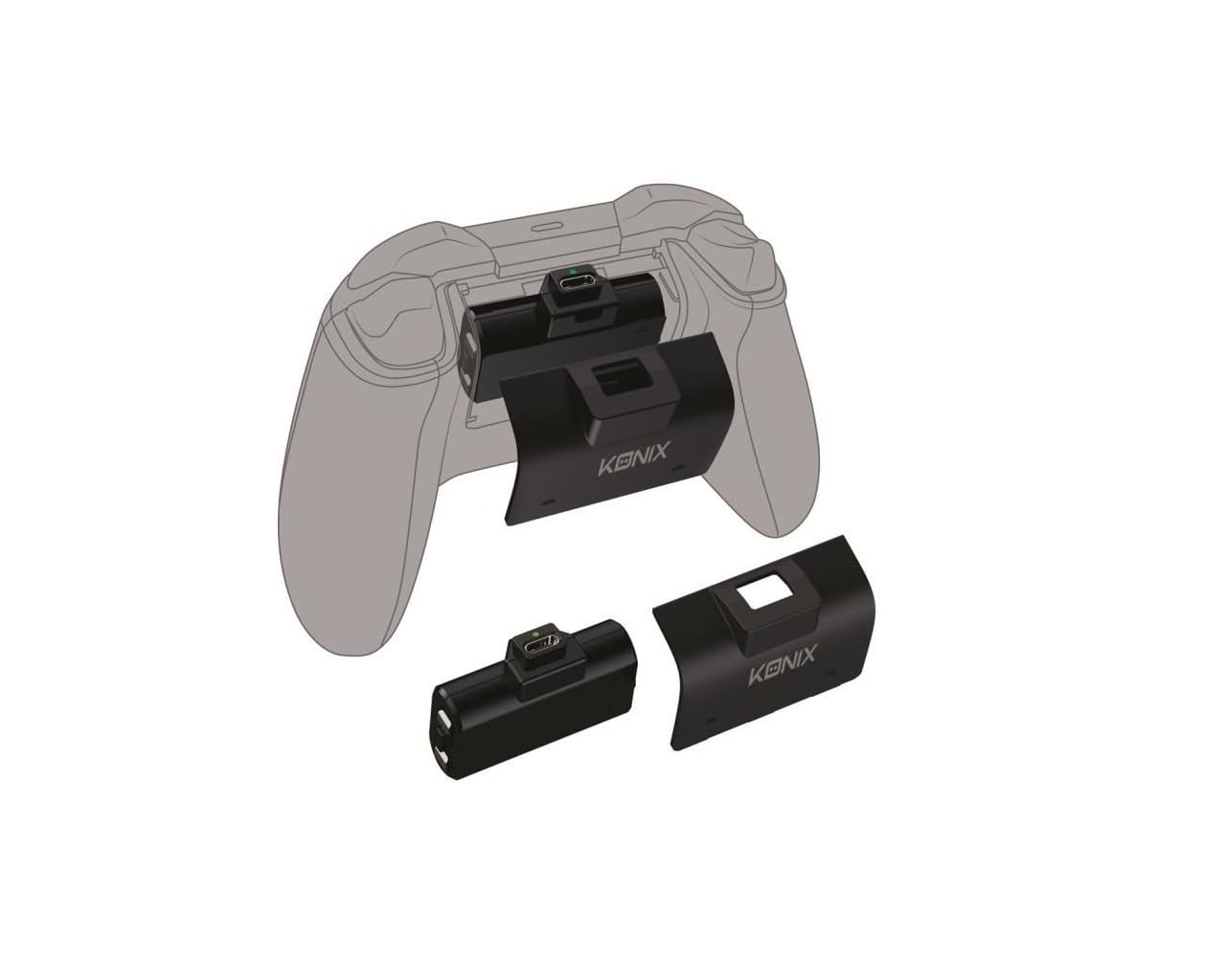 Konix Mythics Kit de Batterie Rechargeable pour Manette Xbox Series X | S - Charge Rapide - Connexion USB - Câble 2 m - Noir
