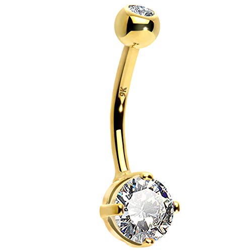 OUFER Body Piercing 9K Carats Or Piercing Nombril avec Zircone Cubique en Forme de Boule Anneau Nombril Piercing Ventre Barbell Bijoux de Piercing Corps Femme 14G 10mm Cover