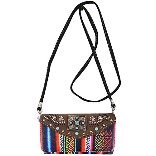 Western Style Native Rhinestone Women CrossBody Blocking Wristlet Wallet2