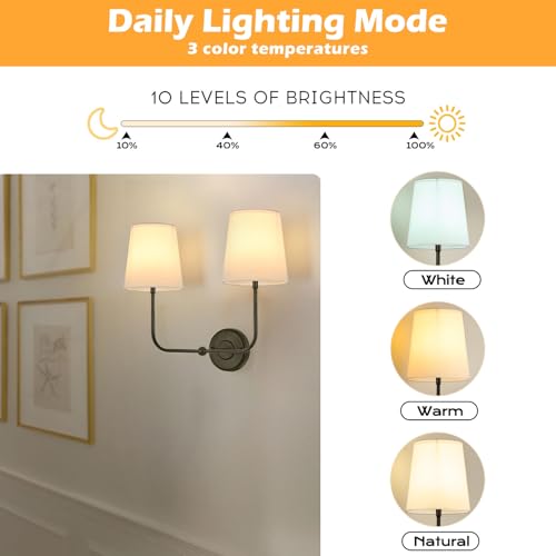 Image of Double-Headed No Hardwired Wall Sconce, Rechargeable Battery-Powered, Remote Controlled, Dimmable, Easy Installation, 5200 mAh, Wall Light Ideal for Bedroom, Living Room, and Ambient Lighting