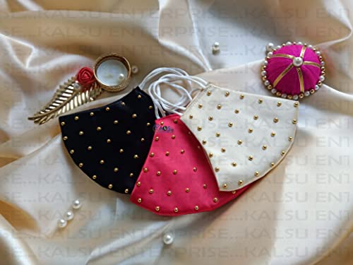 Image of ᵀᴹ : WEDDING SPECIAL Cloth Face Mask - Washable Light Weight Satin - Cotton Masks MULTI COMBO (PACK OF 3 - GOLD-RED-BLACK)