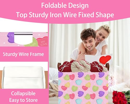 Image of Valentines Day Basket Large Foldable Heart Shaped Storage Box for Gifts Kids Empty Storage Bins Rectangular Toy Organizer Decor (Colorful Love)