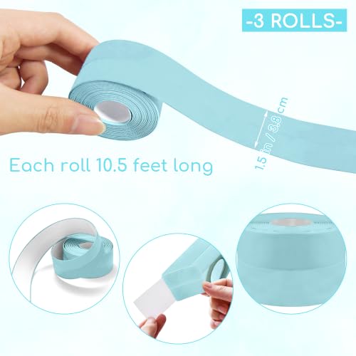 Image of 3 Rolls 10.5 Feet Caulk Tape Toilet Caulking Strip Self Adhesive Bathroom Sealing Peel and Stick Caulk Strip for Bathtub, 1.5 Inches