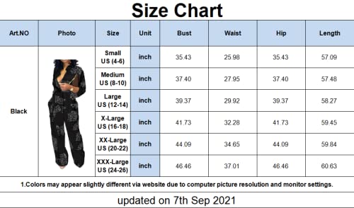 Yiershu Work Jumpsuit For Women Casual V Neck Long Sleeve Printed Jumpsuits Elegant Buckle Ziper Long Pants Rompers Straight Club Outfits(Black,X-Large) #TOP4