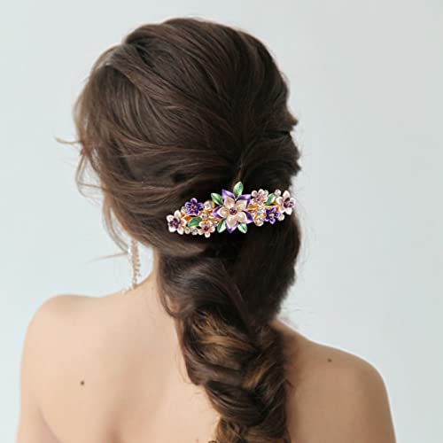 Luxurious Flower Metal Hair Clip With Rhinestones - Vintage Purple Alloy Barrette For Women & Girls - Elegant Floral Design - Ideal Gift For Mother's Day, Christmas, Thanksgiving - 3.34 X 1.45 Inches (Purple ) #TOP4
