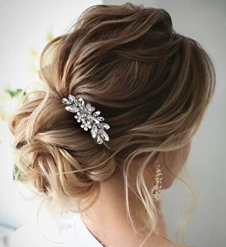 Jeairts Rhinestone Wedding Hair Comb Silver Crystal Bridal Hair Pieces Flower Wedding Headpiece Hair Dress Glitter Hair Accessories For Women And Girls #TOP1