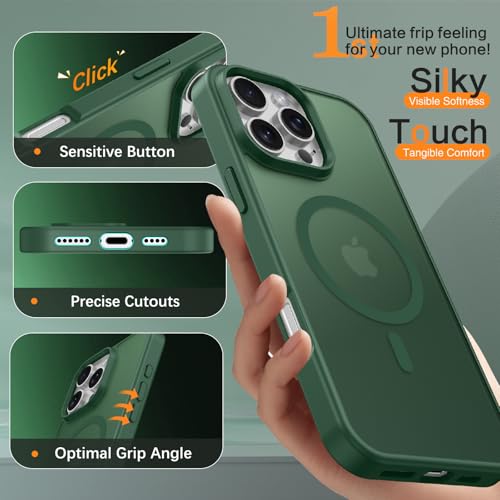 Image of BENTOBEN Magnetic for iPhone 16 Pro Max Case 6.9 inch, [Compatible with Magsafe] Cute Slim Frosted Matte Military Shockproof Protective Bumper Girl Men Phone Cover for iPhone 16 ProMax, Dark Green