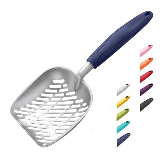 WePet Cat Litter Scoop, Aluminum Alloy Sifter, Kitty Metal Scooper, Deep Shovel with Diagonal Sifting Hole, Long Handle, Kitten Poop Lifter for Litter Box, Medium Size, Blue Handle