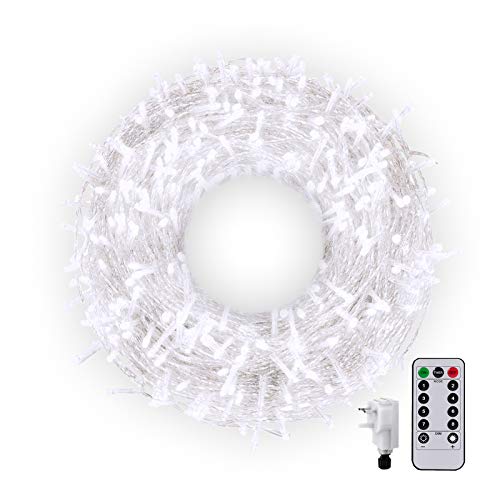 50M 300LED Outdoor Fairy Lights String Long Indoor Fairy Lights for Room,Garden Tree Light Main Powered Outside Light Plug in Waterproof with Remote,Timer,8Mode for Yard Gazebo Decor(White)