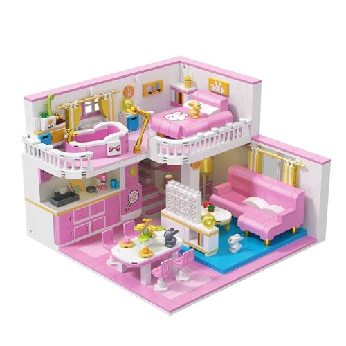 Hallisun Bloc de Construction, kit de Mini-Blocs Friends House, Ensemble de Blocs de Maison modulaire de Dessin animé, Jouet éducatif Cadeau pour Adolescents Enfants...