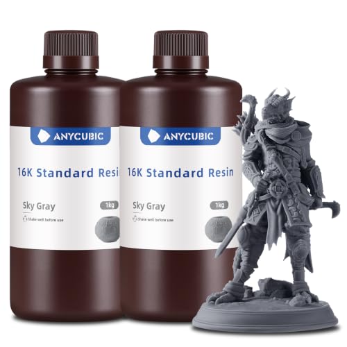 Image of ANYCUBIC 16K 3D Printer Resin, Superior Precision & Low Shrinkage 3D Resin with Matte Finish, High Hardness, Low Odor, 405nm UV Resin for LCD DLP 3D Printers (Sky Gray, 2kg)
