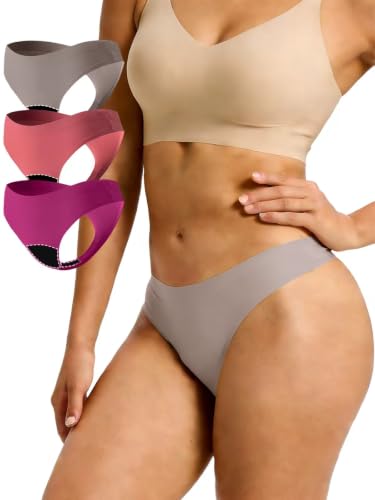 Image of Seamless Thong Period Underwear for Women Teens Light Flow Moisture Wicking Side Leak Prevention Panties 3 Pack