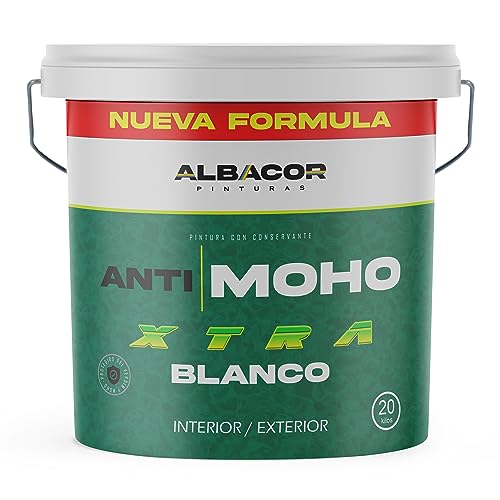 ALBACOR Antimoho XTRA Pintura Antihumedad Interior - Exterior, (Blanco Mate), Pintura Antimoho Para Techos, Baños, Cocinas, Poco Salpicado, Evita la Aparición de Moho, Antihumedad (20 Kilos)