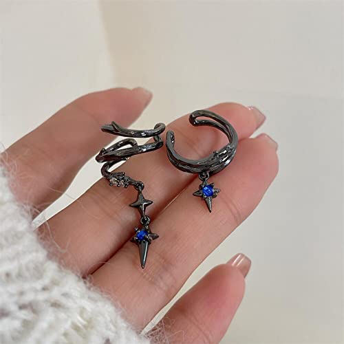 Black Ear Cuff Earring Chain Gothic Adjustable Non Pierced Night Talking Thorns Star Vintage Asymmetrical Dainty Earrings Jewelry Gift for Women Girls Christmas Birthday Halloween3