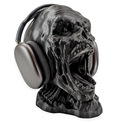Zombie Head Headphone Stand Holder - Creepy and Cool Desktop Accessory for Gamers - Horror-Themed Headset Display - Halloween Decor - Gaming Setup Desk Accessories (Matte Black)