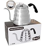 OPUX Premium Gooseneck Coffee Kettle With Thermometer For Pour Over | 40 fl oz | Stainless Steel Drip Kettle with Ergonomic Handle for Home Brewing, Tea (Stainless Steel, Solid Top)
