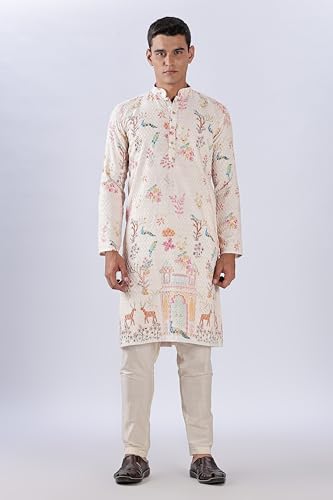 Image of BE ACTIVE Men's Cotton | Regular Fit Casual Mandarin Collar | Long Length Full Sleeves | Embroidered Indian Kurta