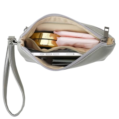 Image of Small Wristlet Wallets for Women, Zip Clutch Bag with Wristlet Pouch, 3-Zipper Original Design