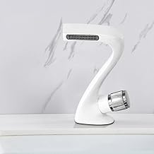 Grifo de cascada negro, grifo mezclador de lavabo blanco, grifos de lavabo de agua fría y caliente, grifos de lavabo de un solo orificio montados en cubierta (Color : SLT090N-W)