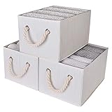 StorageWorks Medium Storage Baskets for Organizing, Foldable Storage Baskets for Shelves, Fabric Storage Bins with Handles, Mixing of Beige, White & Ivory, 3-Pack