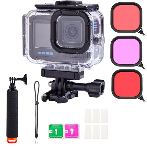 UnisonPet Funda magnética impermeable para Go Pro Hero 13/12/11/10/9, color negro con 3 filtros de buceo, 196 pies/60 m, kit de buceo de carcasa protectora subacuática, accesorio de buceo profesional