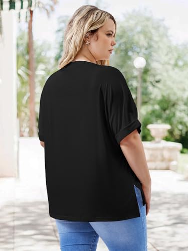Womens Plus Size Summer Tops Oversized Half Sleeve Crew Neck T Shirts Loose Fit Tee Top Flowy Casual Blouses XL-5XL4