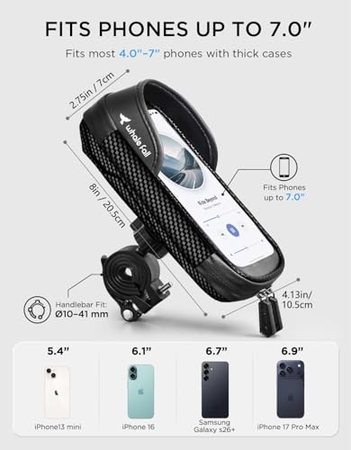 Image of whale fall Bike Phone Holder, Waterproof Handlebar Bag for Phones up to 7 inch | 360 rotatable mount, TPU touchscreen, quick release, anti-shake, extra storage and rain cover for navigation and rides
