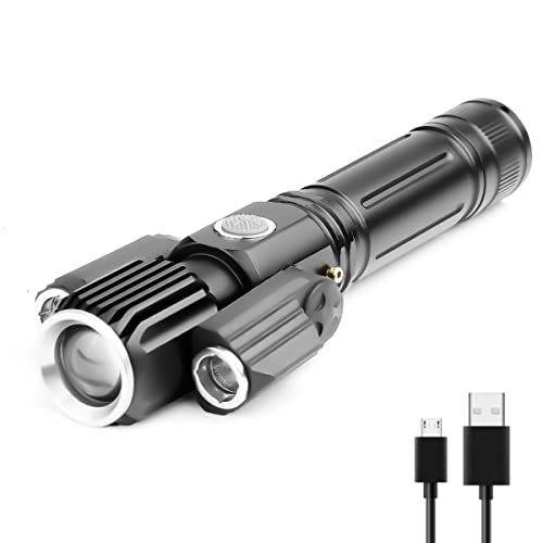 LeKaufen LED Taschenlampe, 4 Modus Zoombar USB Wiederaufladbar Superhell 6000 Lumens Wasserdicht 360° Drehbar mit Halterung für Camping Wandern Angeln Radfahren Cover
