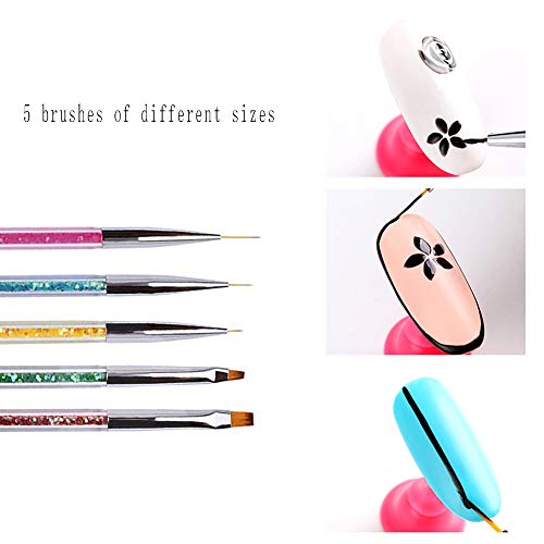 5 Pcs Nail Art Brushes Double Ended Nail Painting Tools Nail Art Liner Brush Acrylic Uv Gel 3D Glitter Liner Nail Dotting Tools Set For Diy Nail Art Designs #TOP1