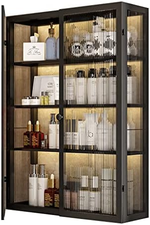 Wall-Mounted Bathroom Medicine Cabinet with Toiletry Organizer & Cosmetic Storage Locker, No Punching Required, Black Cupboard 50x15x70cm for Kitchen & Bathroom