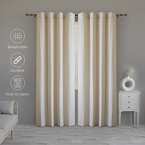 Image of LINENWALAS Cotton Linen Curtains 7 Feet Long Set of 2,Curtain for Door Home Decor Items for Living Room Bedroom,Semi Sheer Curtains with Back Loop Hangings (7 Feet Length,Natural Linen) - Back Tab
