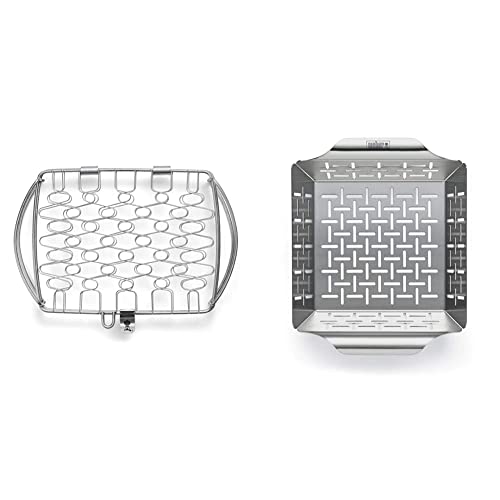 Weber Deluxe Grilling Basket - Stainless Steel BBQ Grilling Basket with Vented Design & 6481 Small Stainless Steel Vegetable Basket