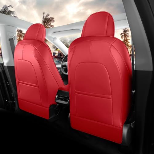for Tesla Model Y Seat Covers 2020-2024 12pcs Waterproof Nappa Leather Seat Cover Fully Wrapped Customized for Tesla Model Y (TY-Red) - Image 3
