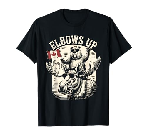 Elbows Up Funny Canada Beaver And Moose T-Shirt