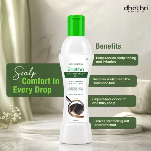Image of Dhathri Anti-Dandruff Oil with Danthappala, Musk Root & Indian Barberry | Controls Dandruff & Reduce Scalp Itching & Irritation | Nourishes & Strengthen Hair | All Hair Types, Pack of 2x100ml