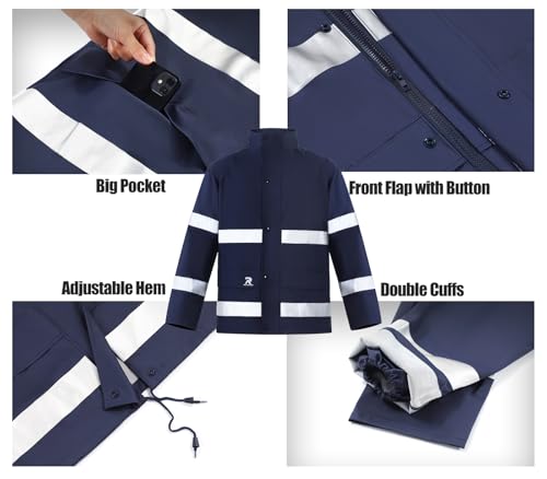 RainRider Rain Suits for Men Women Waterproof Reflective Rain Coat and Bib Pants for Safety Heavy Duty Rain Gear Fishing4