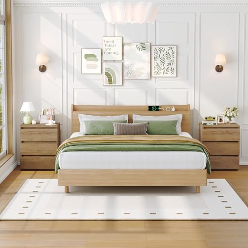 Image of FOTOSOK Nightstand Set of 2 Nightstand with 3 Drawers, Bedside Table Night Stand for Bedroom with Cut-Out Handle, Sofa Side Table 3 Drawer Nightstand for Bedroom, 17.7W*15D*21.7H, Wooden Grain